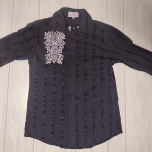 VIP Clothing Button Down 3/4 Long Sleeve Men's Shirt Large Black